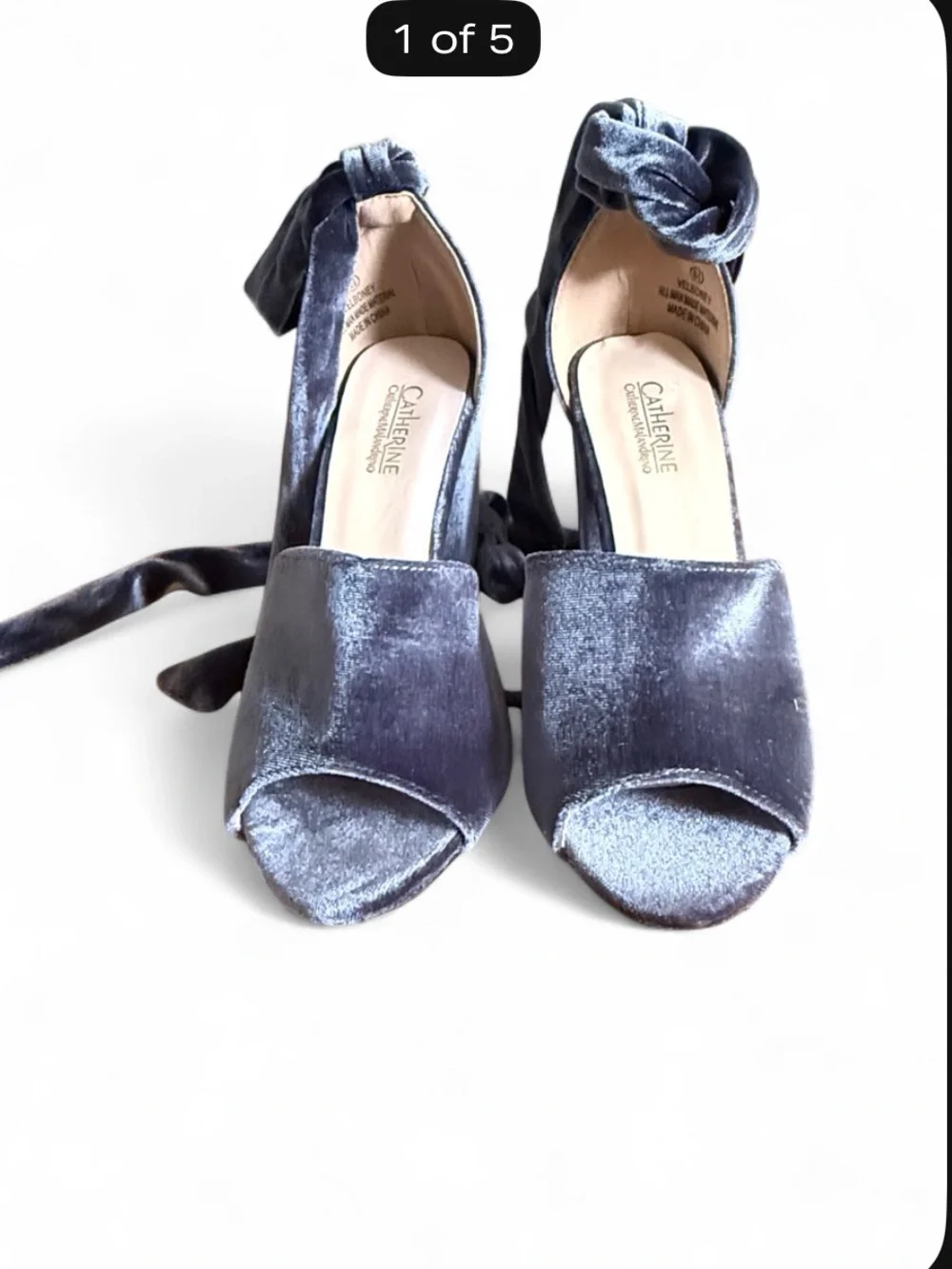 Catherine Malandrino Blue Velvet Ankle-Tie Peep-Toe Heels